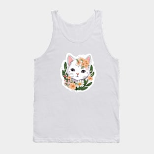 Floral Cat Botanical Plant Flower Cat Lover Tank Top